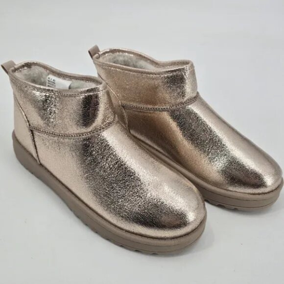 Sonoma Girls Kazz Gold Glitter Ankle Boots Faux Fur Lined Size 4 & 6 - Picture 4 of 5